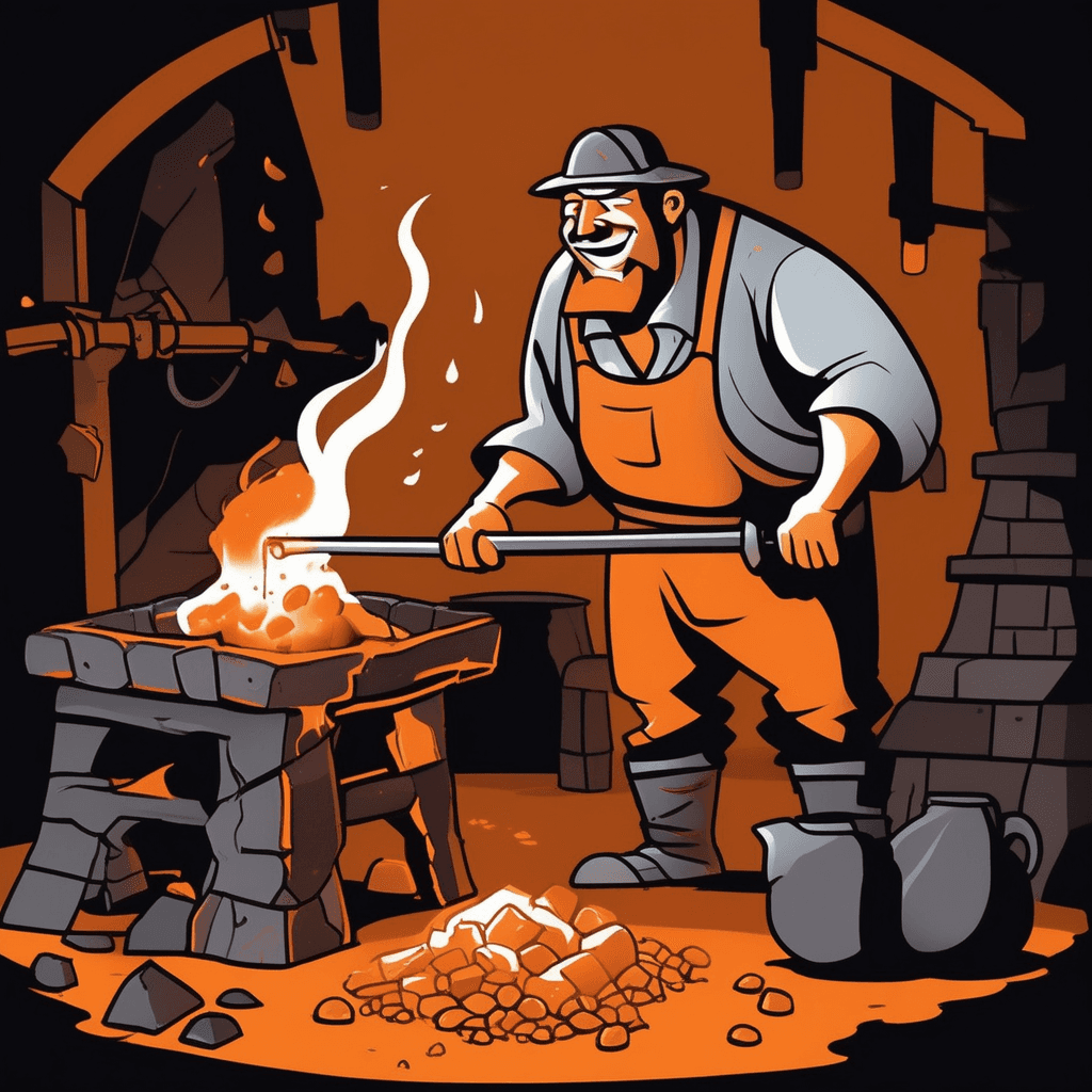 Molten steel drips past fallen tools and stolen gold