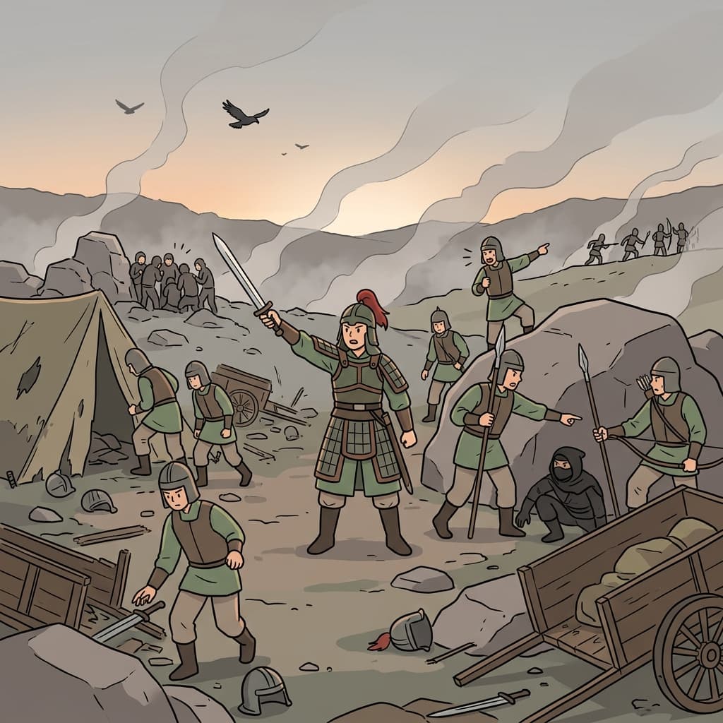 Soldiers begin the mopping-up operation after the main battle ends at dawn.