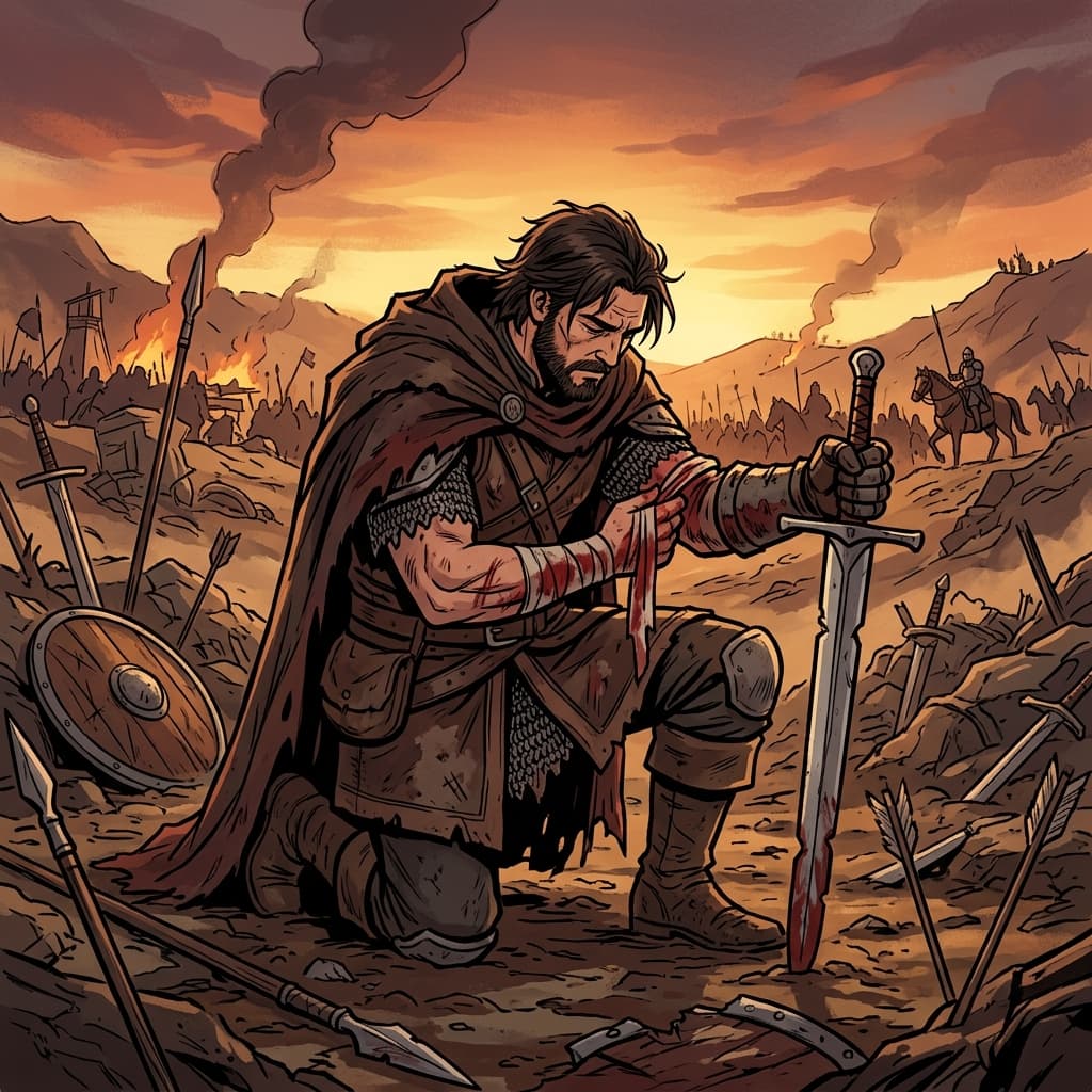 The legendary hero accepted his mortality after being wounded in battle.
