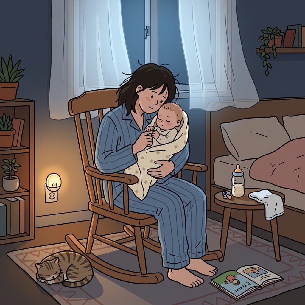 Motherhood means quiet 3 a.m. moments cradling a sleepy newborn.