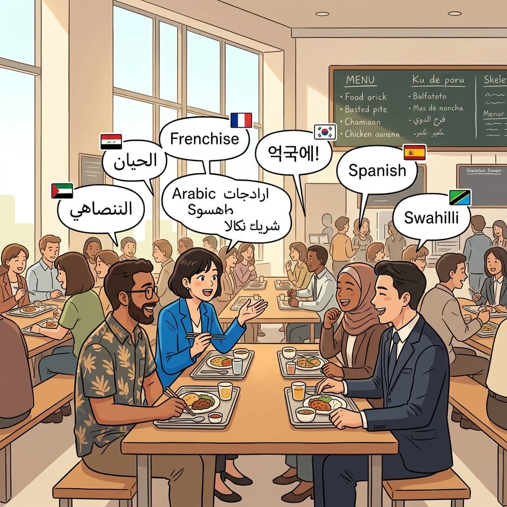 At the UN cafeteria, staff casually switch languages, showing everyday multilingualism.