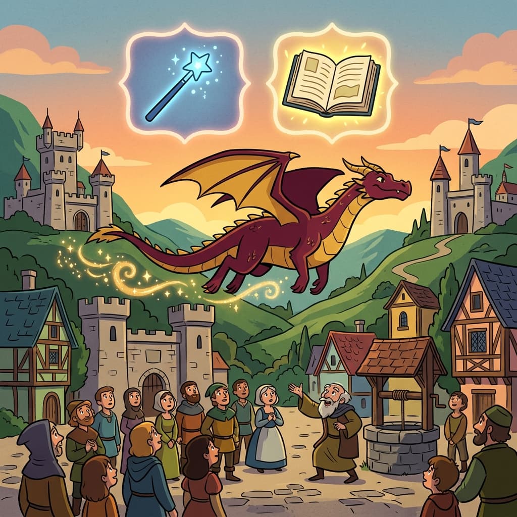 The mythical dragon flew across the kingdom's sky. (MYTH + MAGICAL = MYTHICAL → existing only in myths or seeming legendary and unreal)