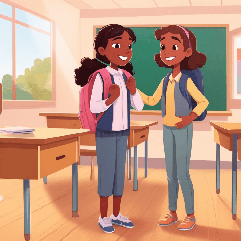 A new student tells her name to the welcoming class