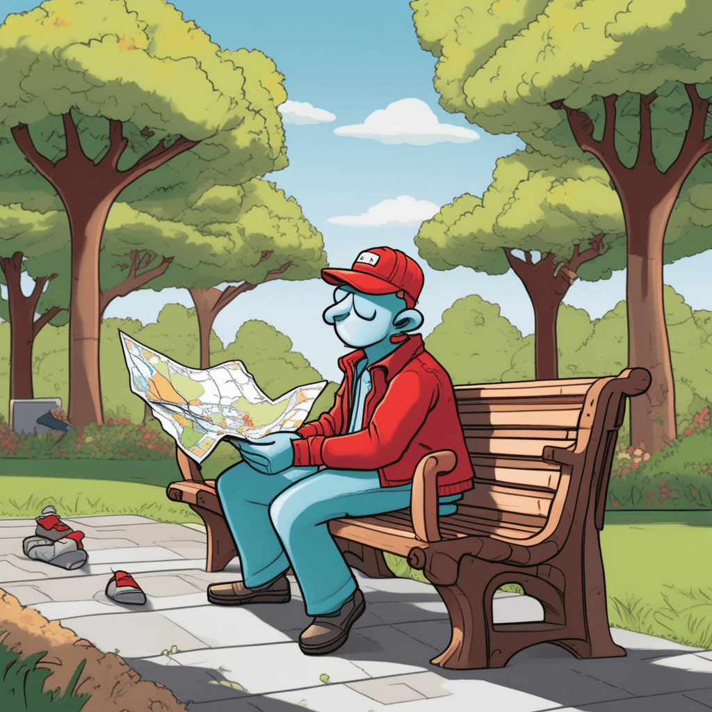 With his cap on and map as pillow, he takes a perfect nap!
