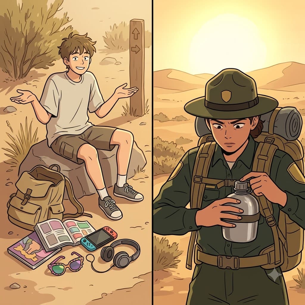 While spare snacks and paperback novels were optional luxuries for the desert trek, hikers necessarily carried clean drinking water to survive.