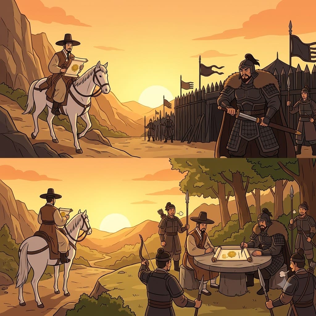 Before confronting their formidable adversary, the leaders necessarily sent an emissary to negotiate a peace treaty.