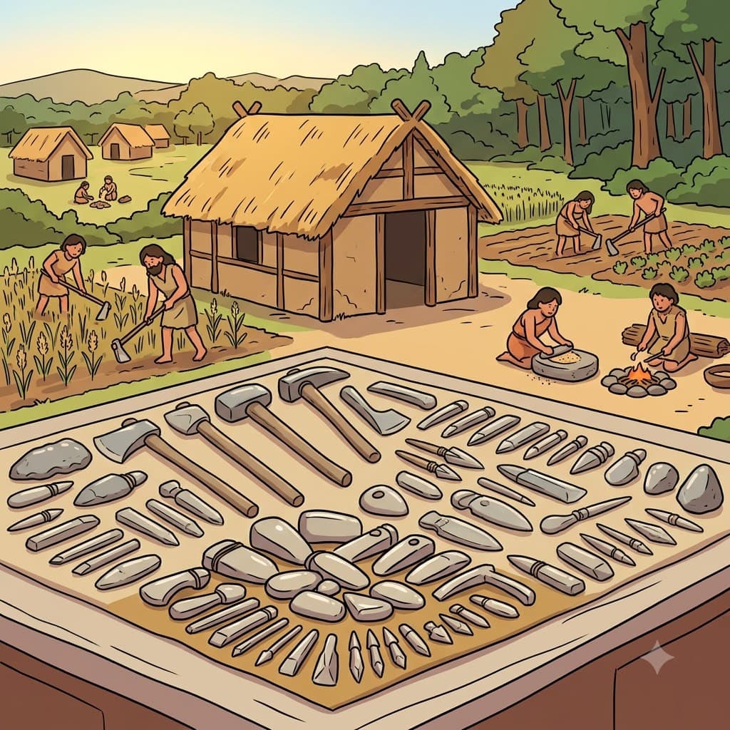 The museum display explained how Neolithic people used new stone tools and built permanent settlements. (Break it into: NEO + LITHIC → NEO = new, LITHIC = stone)
