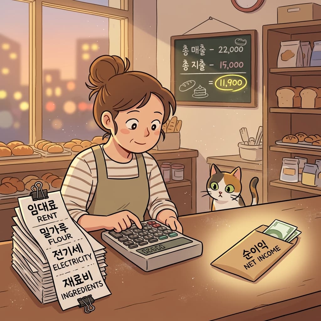 After all expenses are paid, the shop's net income for the month is finally calculated.