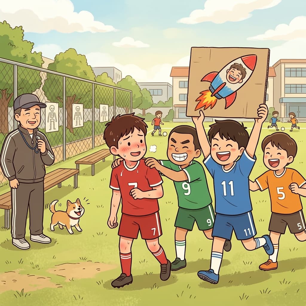 His teammates gave him the nickname 'Rocket' because he runs so fast.