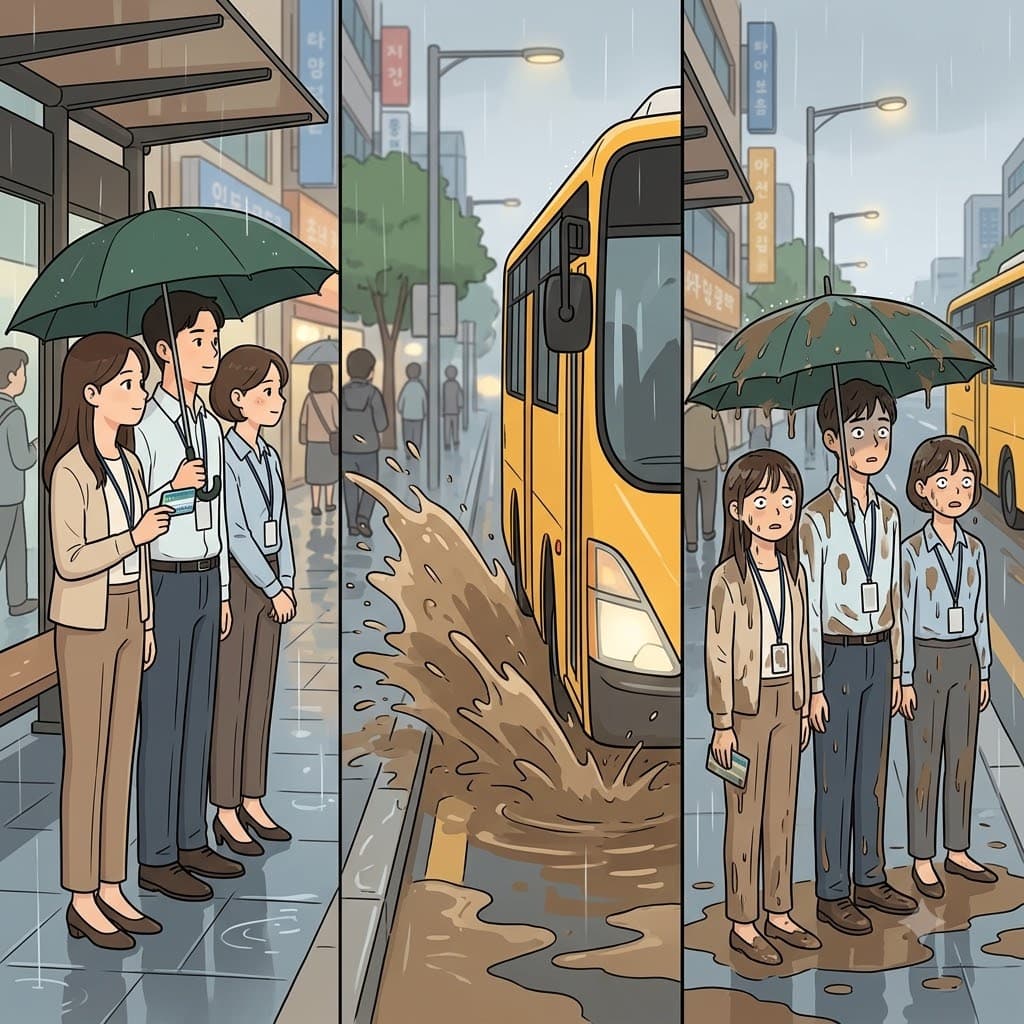 Waiting politely for the morning bus, only to watch it speed past and splash mud on us, the rude incident managed to completely nonplus the commuters.