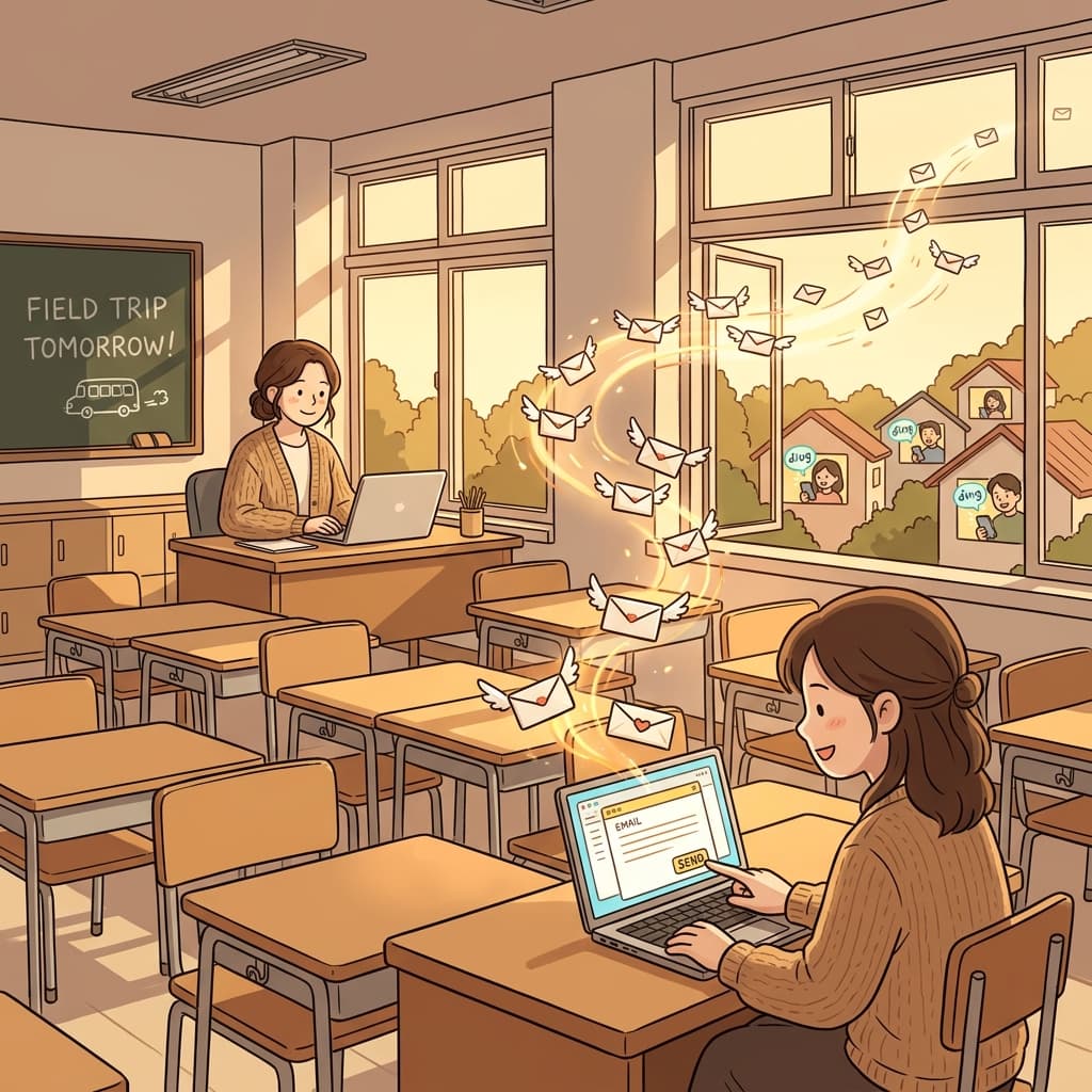 The teacher will notify parents about tomorrow's field trip by email.