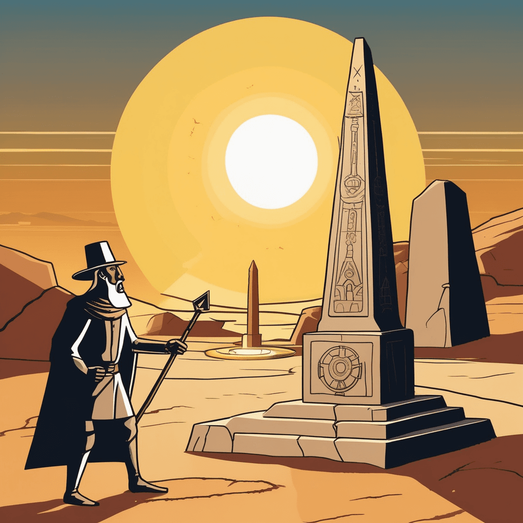 The disk warns of risk near the obelisk!