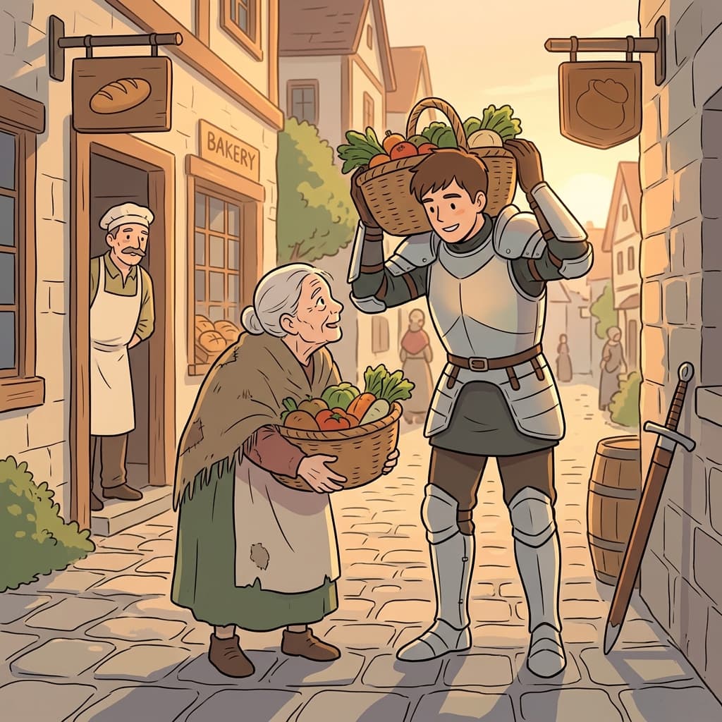 The knight felt obliged to help the elderly woman carry her heavy basket home.