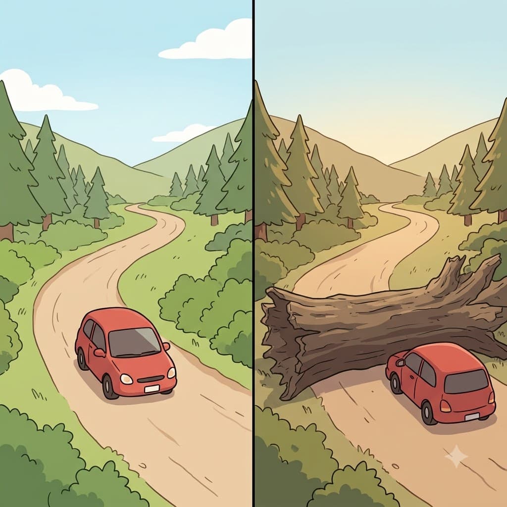 The massive fallen tree created a complete obstruction on the mountain road, stopping every car.