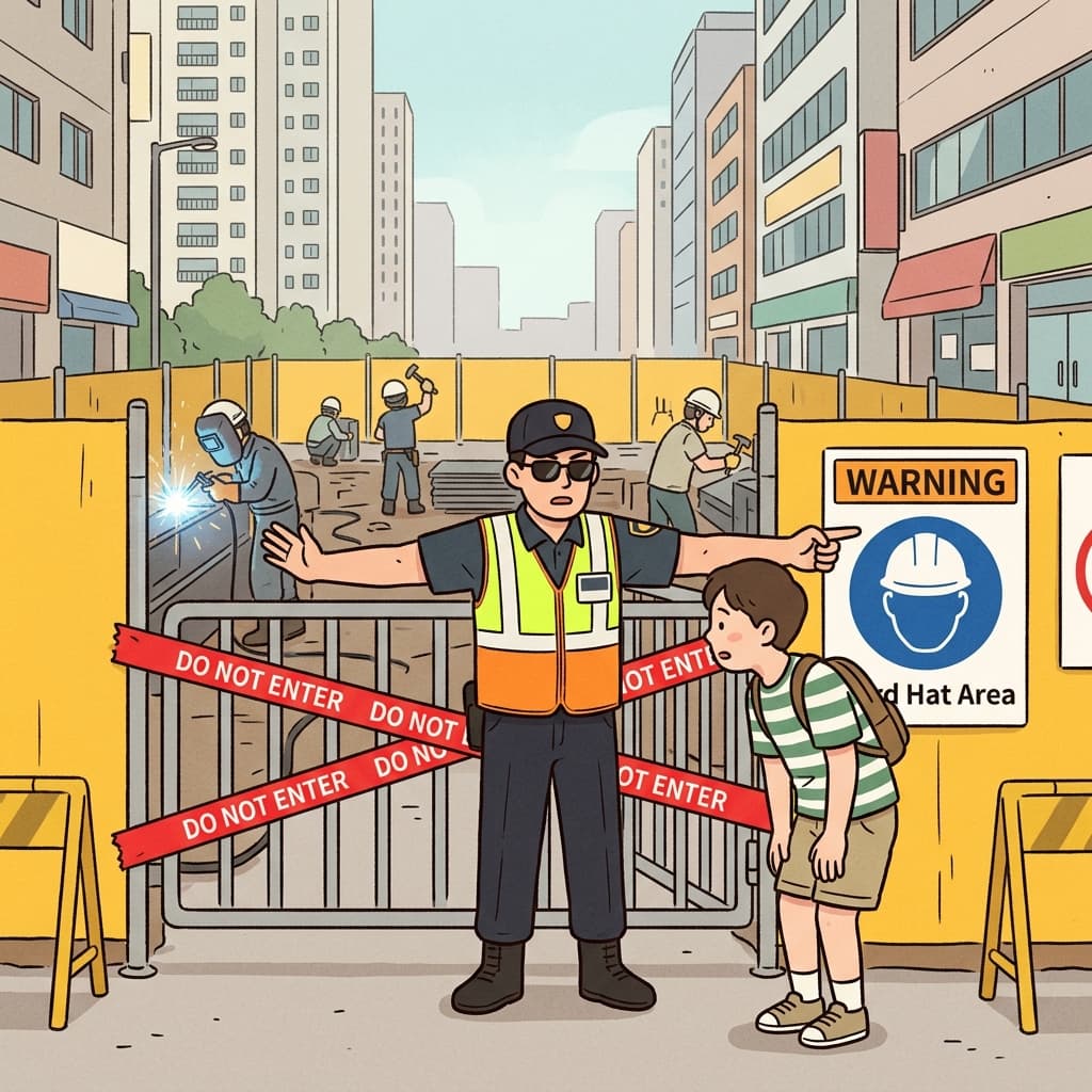 The construction site is off-limits to anyone without a hard hat and badge.