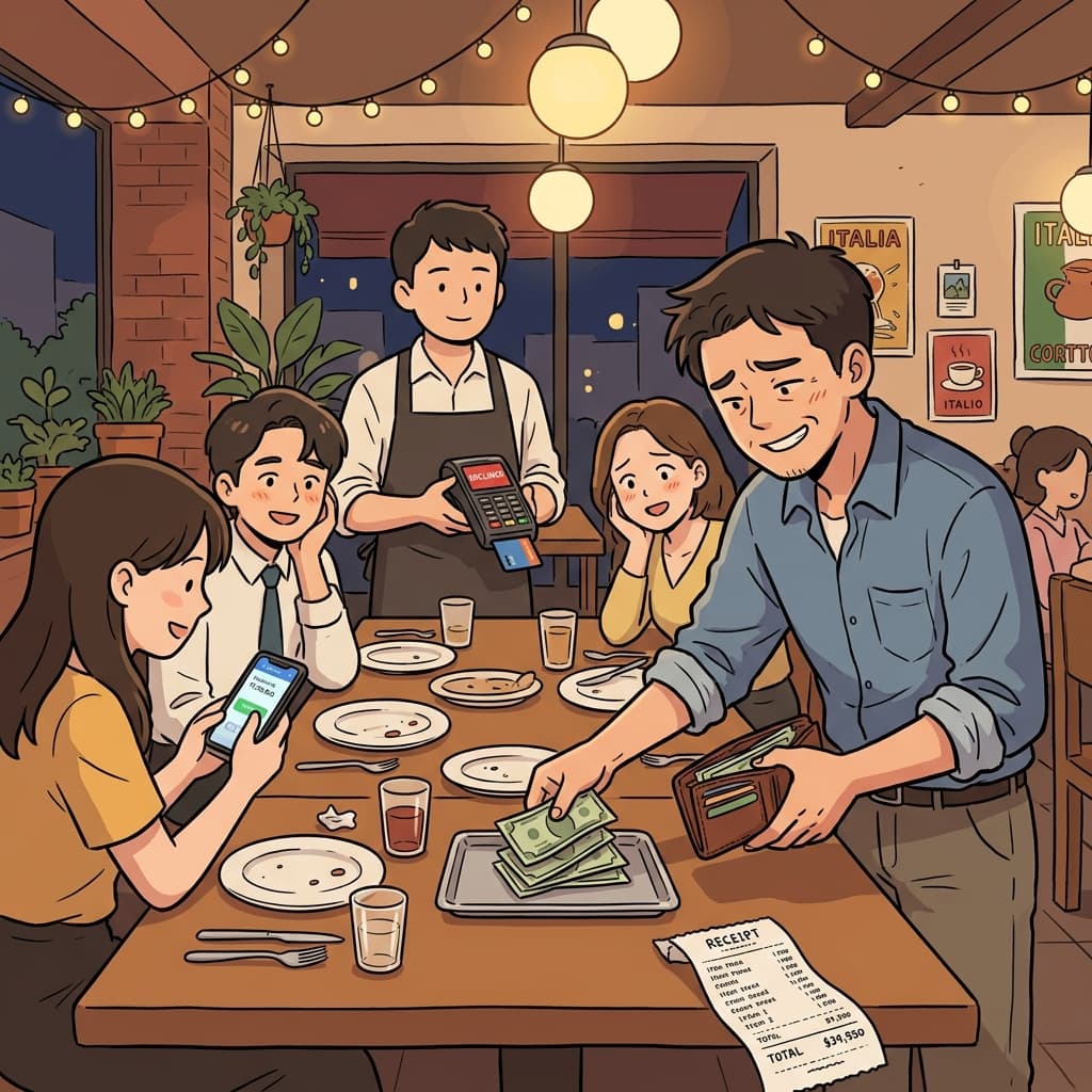 He paid out of pocket for the team's dinner when the company card failed.