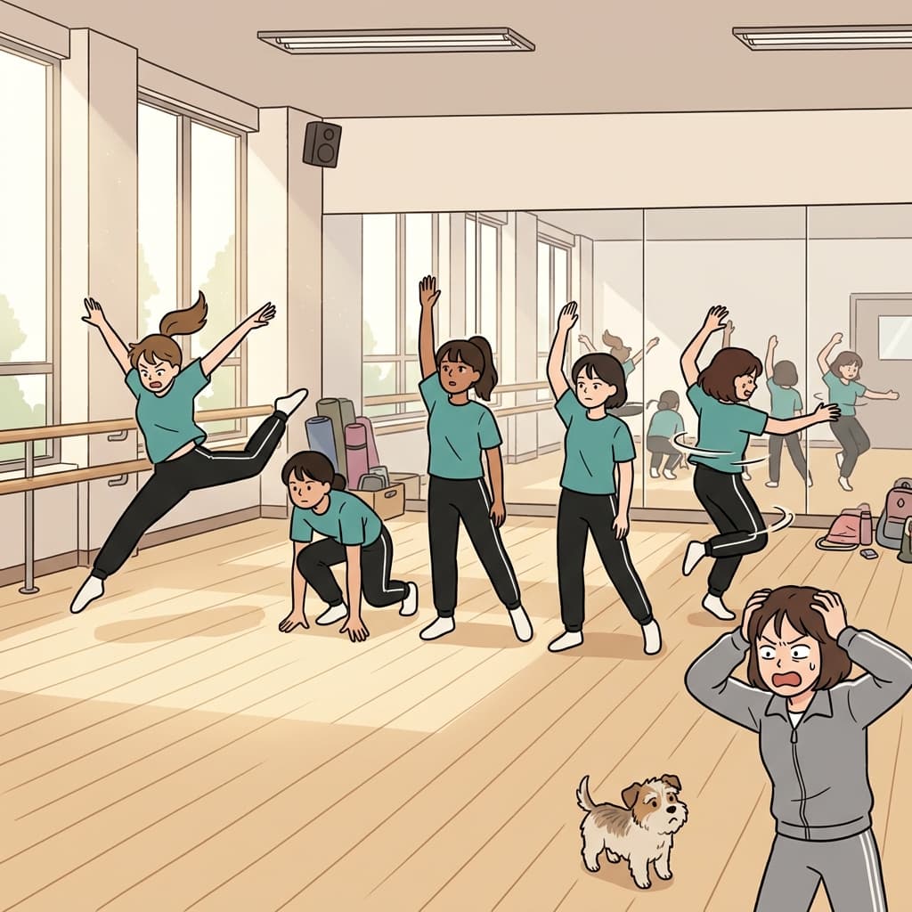 The dancers were out of sync, each moving to a different beat.