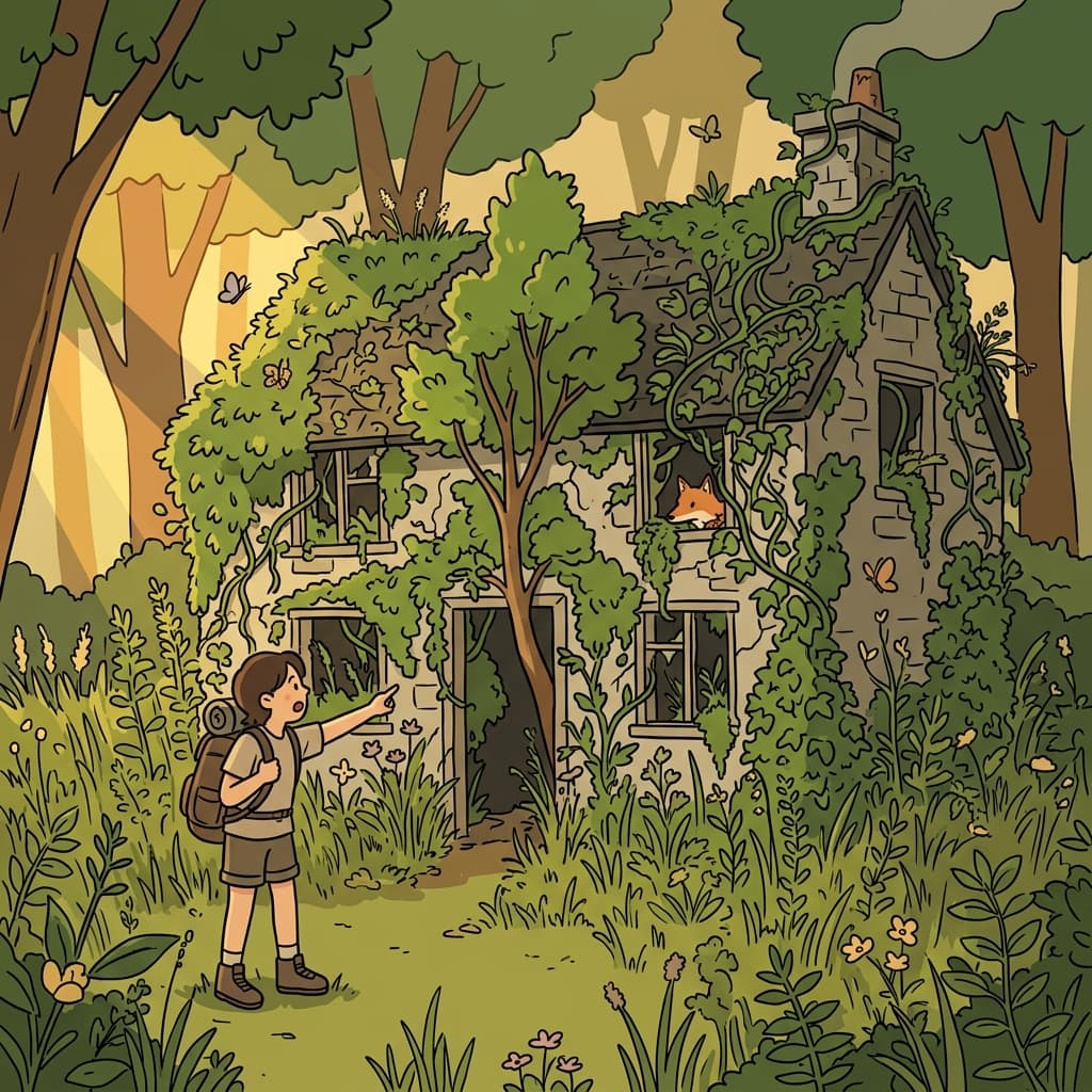 The abandoned cottage was completely overgrown with ivy and wild vines.