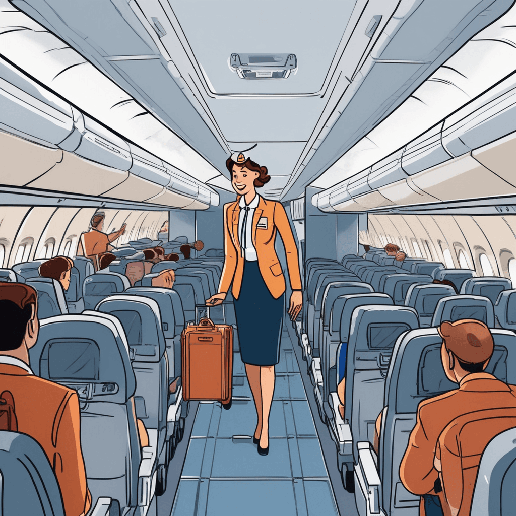 a flight attendant reaches up to help a passenger place a rolling suitcase into the open compartment above the seats. The attendant carefully pushes the luggage back to make room for more bags. Other passengers wait in the aisle holding their carry-on items while looking up at the storage space. The open compartment door reveals other bags and personal items already stored inside. Several passengers seated below watch as their belongings get secured in the space above their heads. the storage compartment located above passenger seats in an airplane for carry-on luggage
