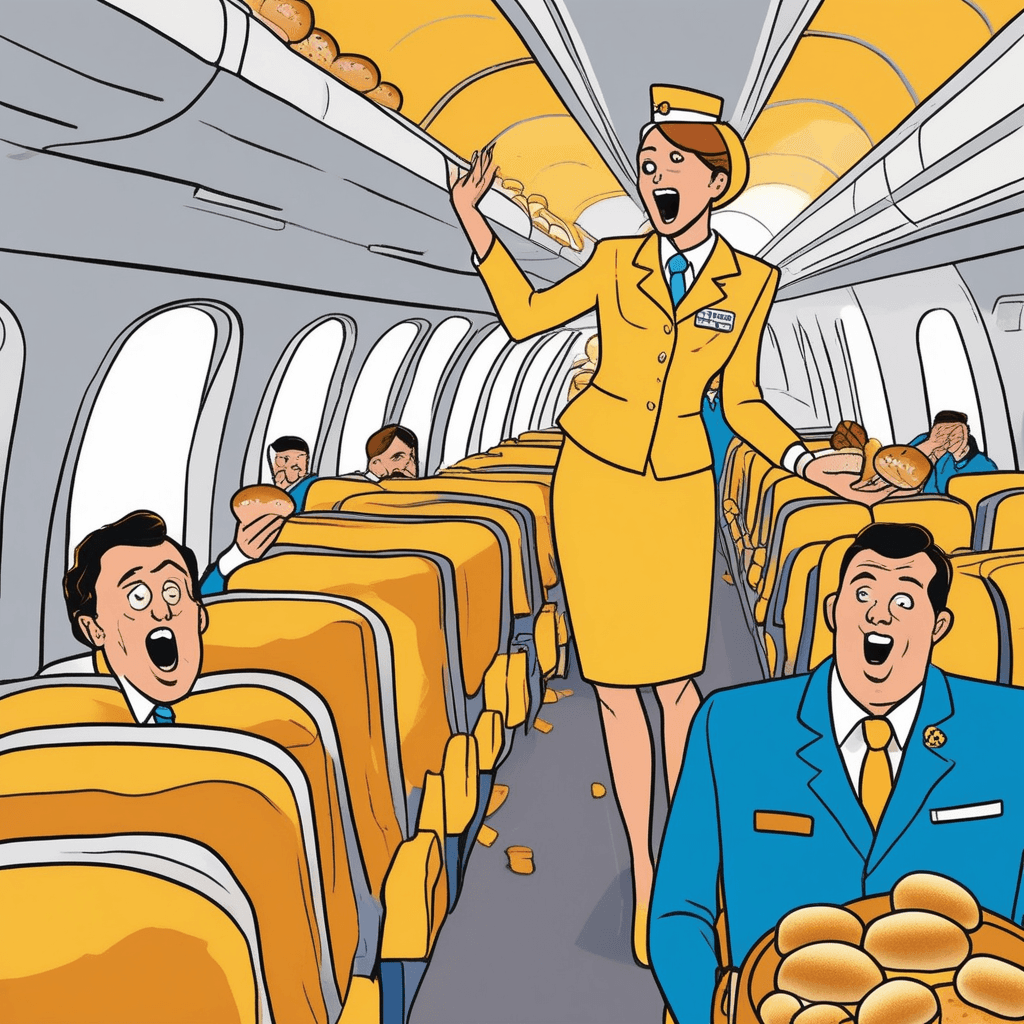 From overhead compartment falls fresh bread!