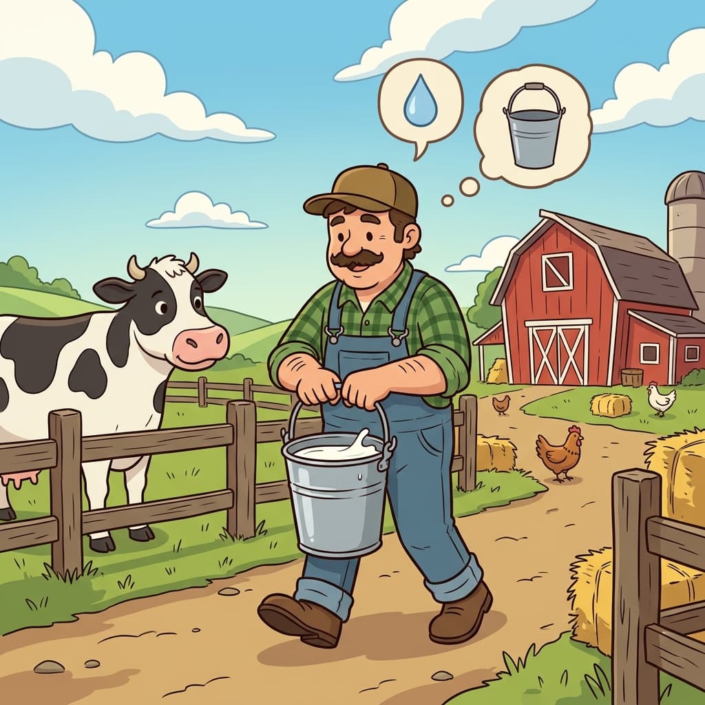 The farmer carried a pail of milk from the barn. (PAIL ≈ PAIL OF WATER → imagine carrying a little bucket full of water)