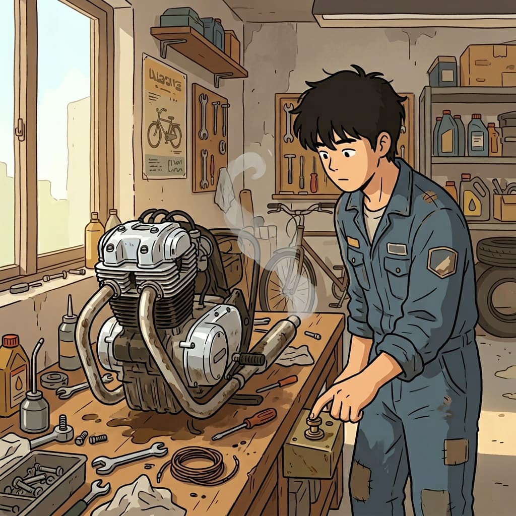 Partially repaired and cautiously tested — the old engine gradually returned to life.