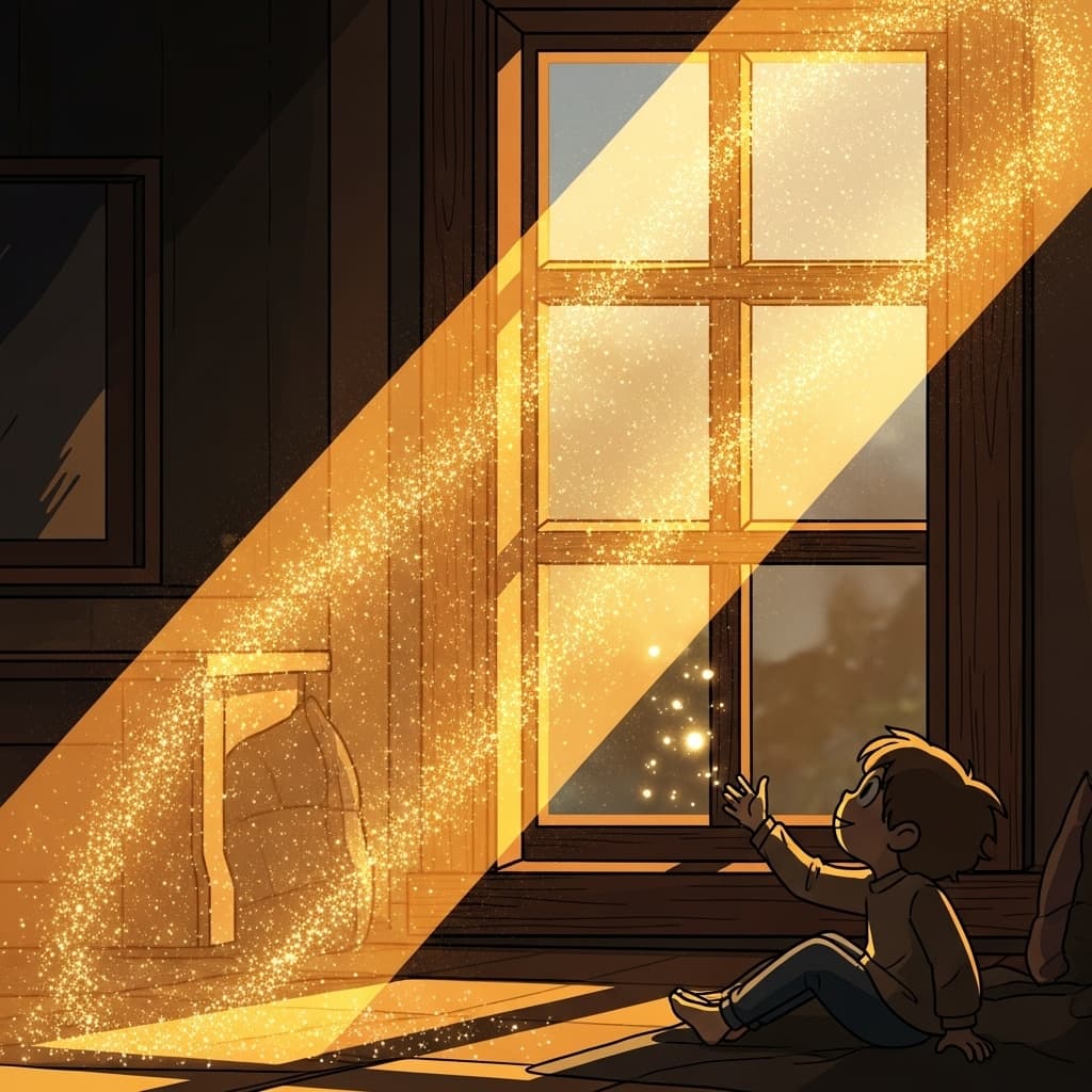 Tiny dust particles in sunlight