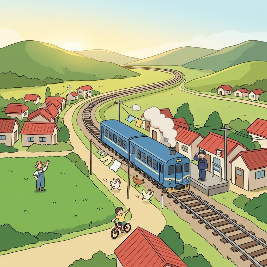 The morning train will pass through five small villages before reaching the coast.