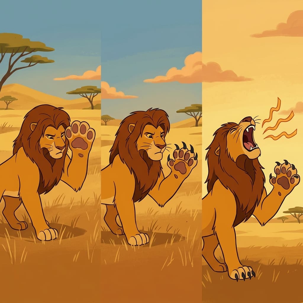 The lion raised its paw, revealed its claws, and let out a mighty roar.