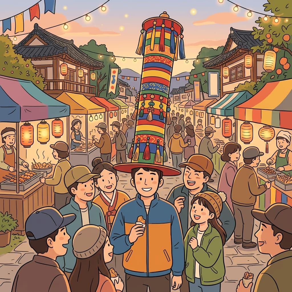 The peculiarity of the man's hat caught everyone's attention at the festival.