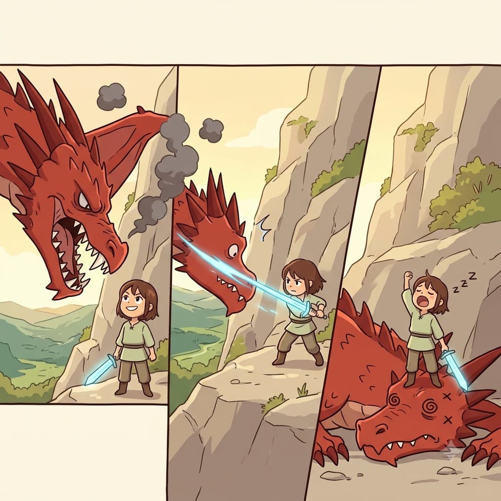 Facing the giant dragon with a fearless smile, the young warrior proved her sword skills were truly peerless.