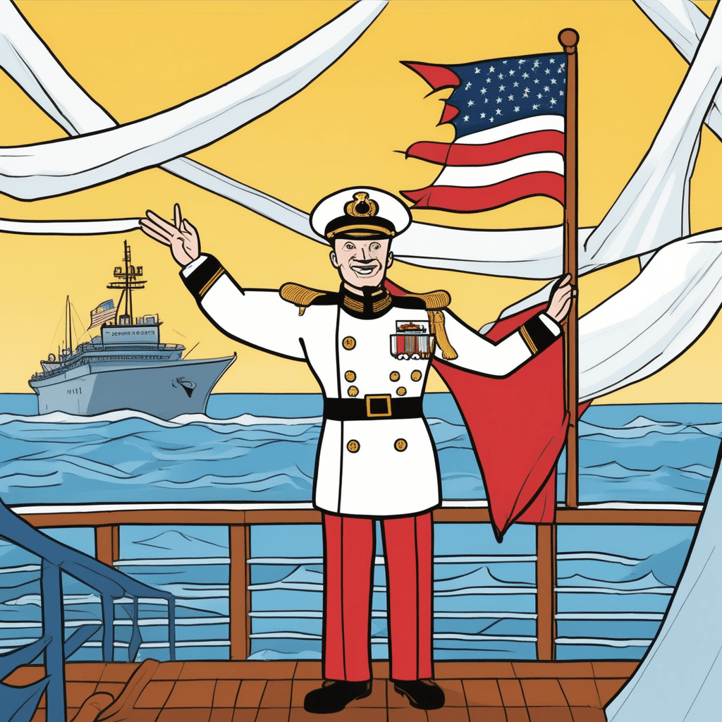 The lieutenant raises the pennant as the tenant waves!