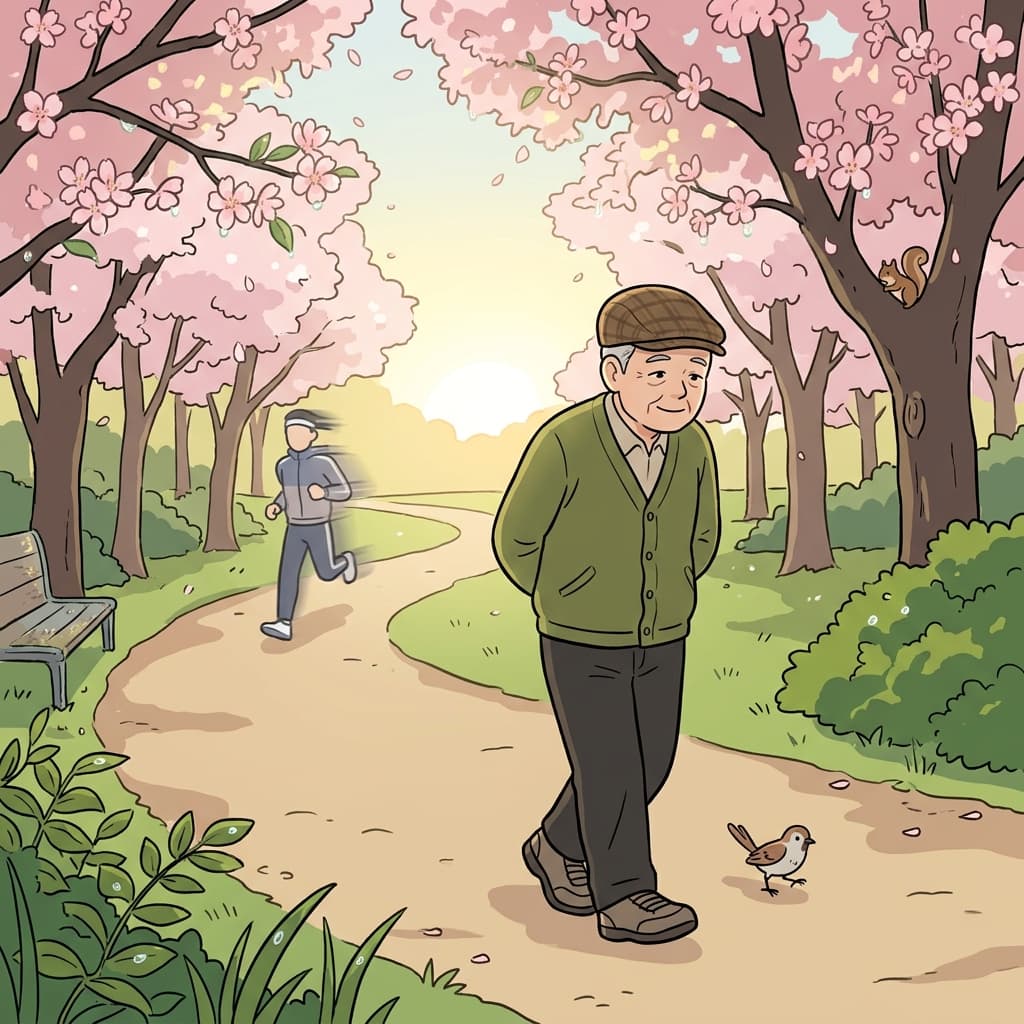 Grandpa loves to perambulate through the park every morning after breakfast.