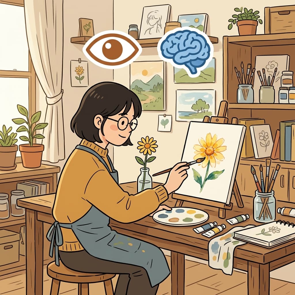 The artist's perception allowed her to notice beauty in ordinary things. (👁️ See + 🧠 Understand → Perception = the way you see and understand something.)