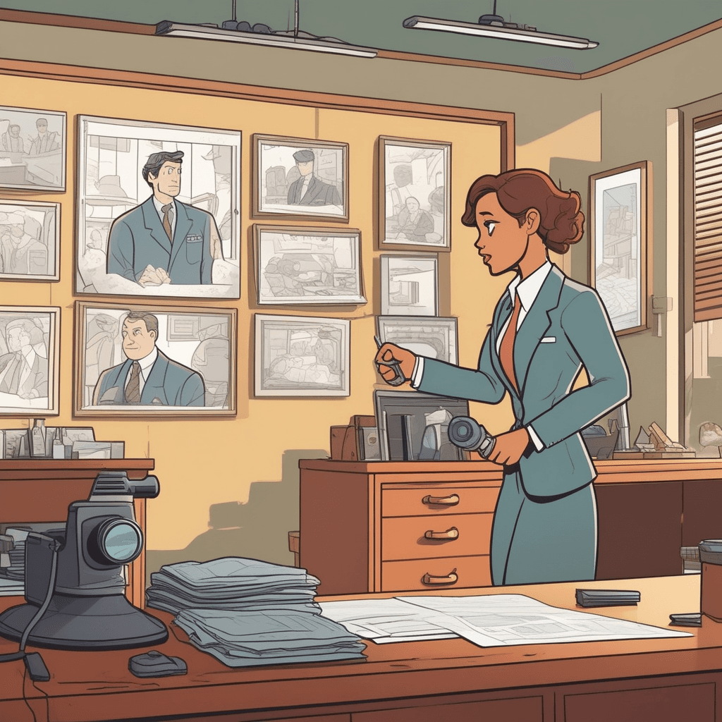a sharp-eyed detective carefully examines a complex evidence board filled with photos, clues, and connecting strings. She points to a small detail that others missed while her partner looks on with confusion. Suddenly her face lights up with understanding as she connects seemingly unrelated pieces of evidence. Her finger traces a pattern that reveals the solution to the mystery. Her partner's expression changes from confusion to amazement as he realizes what she discovered. Other detectives in the background stop their work to listen to her explanation. having keen insight and perceptive understanding
