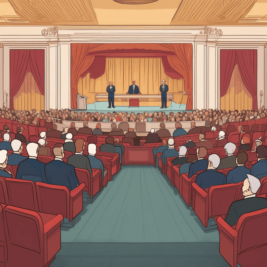 a distinguished speaker in formal attire leans forward at the podium, raising one hand with conviction while gesturing toward the audience. The speaker's face shows intense passion as they deliver their final, most important words. Throughout the speech, audience members have been taking notes, but now they put down their pens and lean forward with full attention. The speaker's emphatic gestures and body language signal this is the climactic moment where all main points come together. Audience members nod in agreement, some with inspired expressions, as they're being urged to accept the speaker's position. the concluding part of a speech where the main points are summarized and the audience is urged to accept the speaker's position