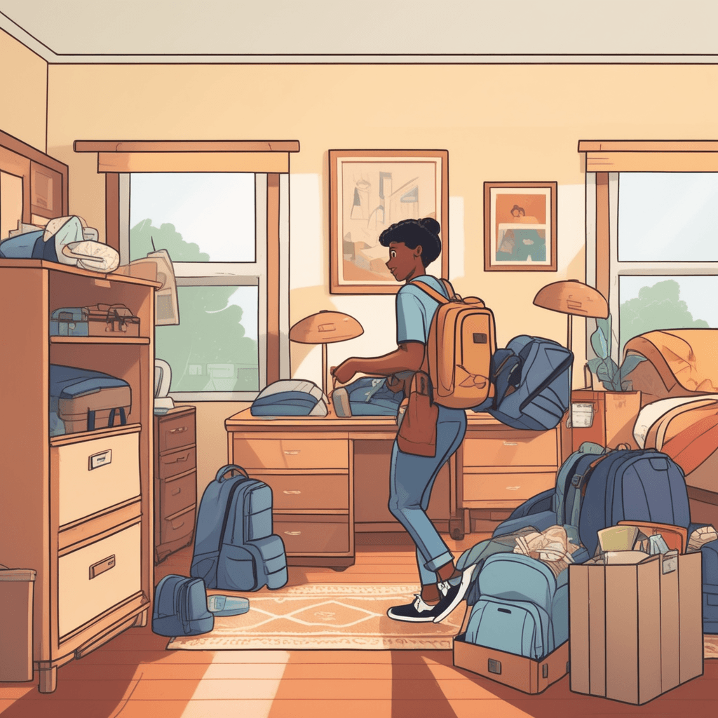 a college student carefully arranges their private belongings on a desk and dresser. The student holds a framed family photo while placing it next to their laptop and headphones. Their roommate respectfully keeps their distance, organizing their own separate items on the opposite side of the room. Each student has distinctly different belongings that reflect their individual personalities and preferences. The two separate collections of items create clear boundaries between their private spaces. belongings that are private and belong to a specific individual