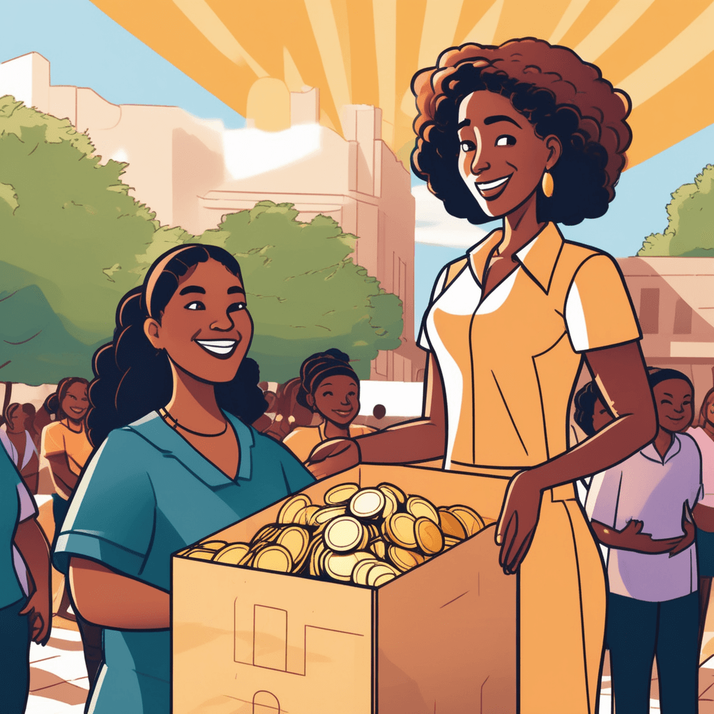 A philanthropy woman donates generously to help people in need