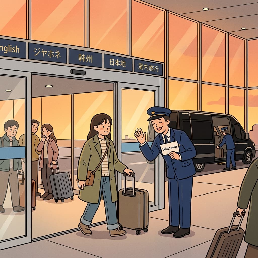 The hotel's pick-up service greeted her right at the airport gate.
