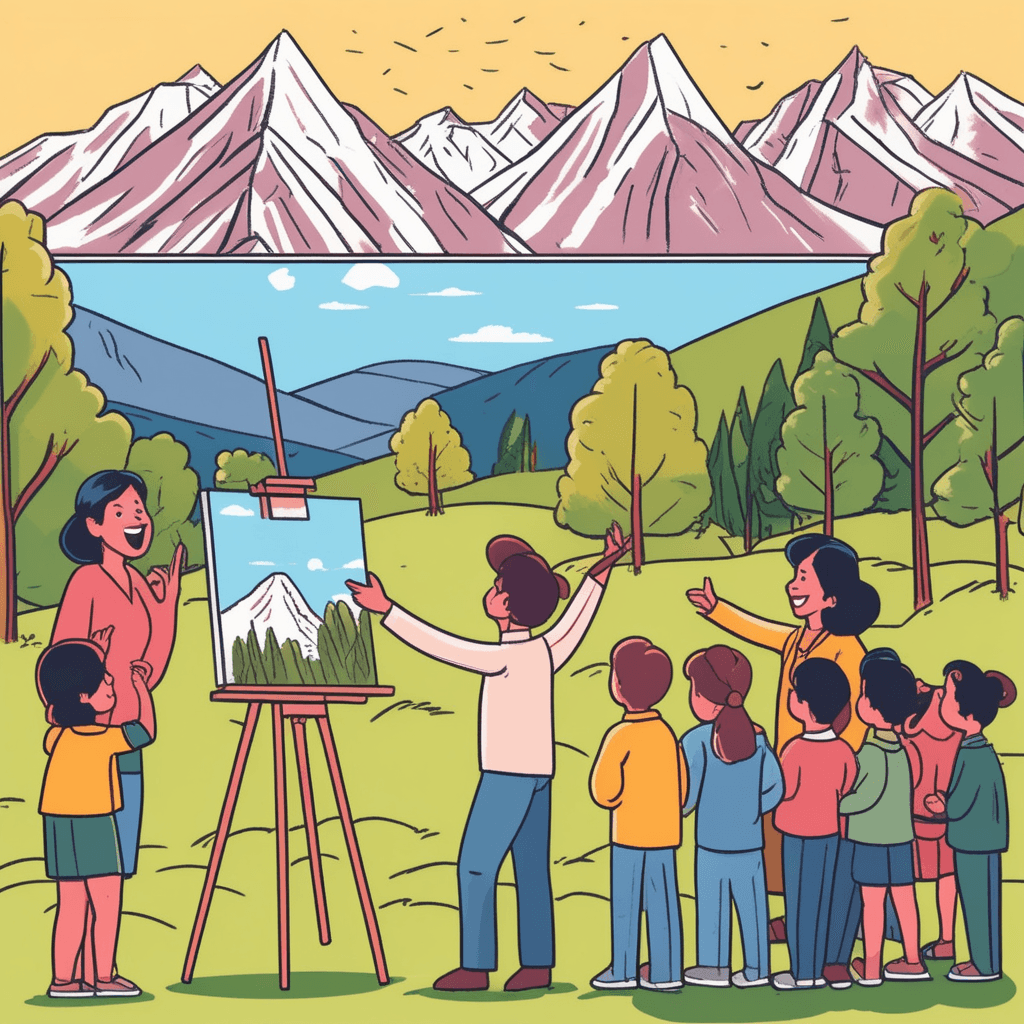 Teacher showing her painted picture