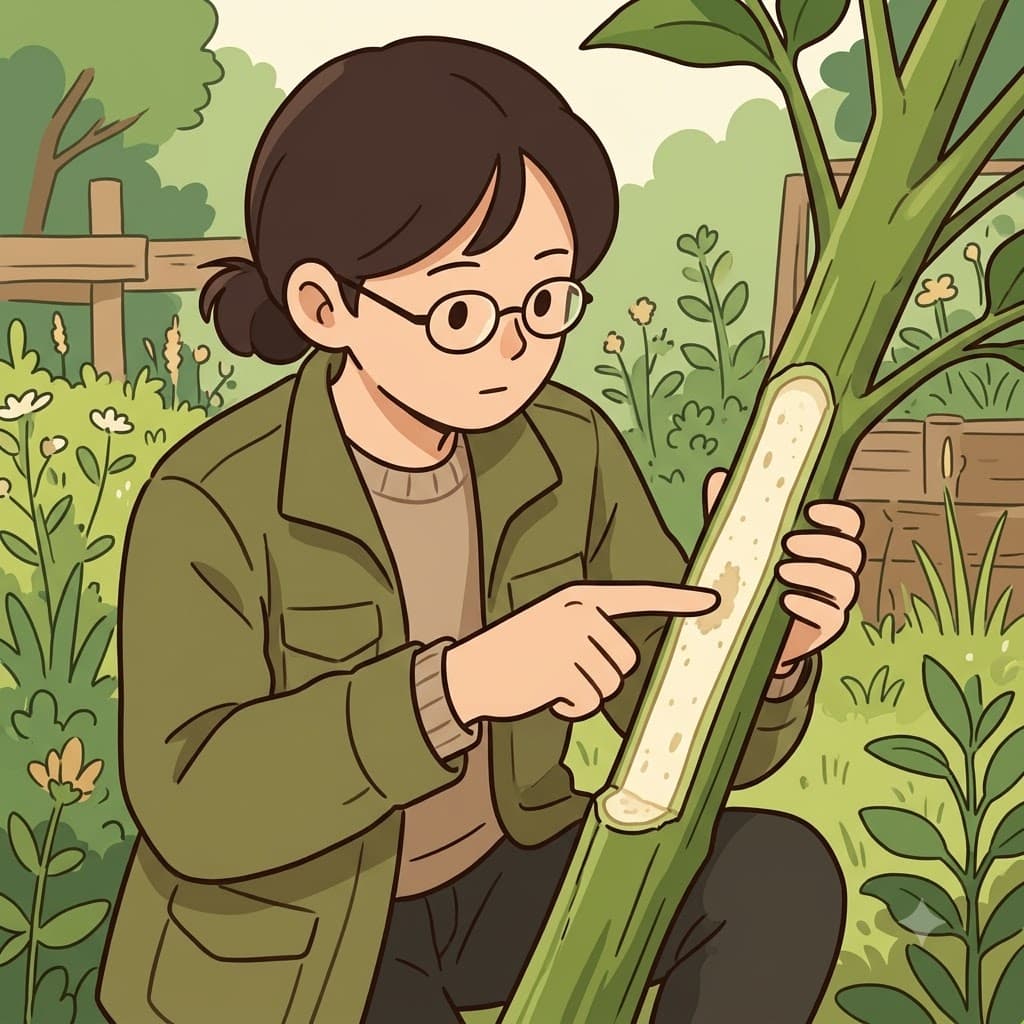 The scientist ignored the outer details and searched for the pith—the essential core of the plant. (Think: PITH → “PEEL? In The Heart!”)