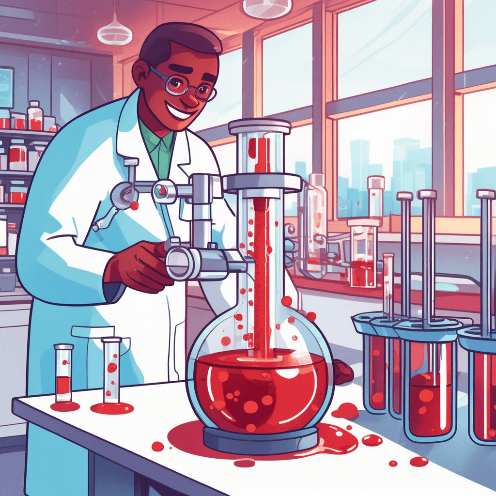 A plasma scientist separates clear fluid from blood cells in laboratory