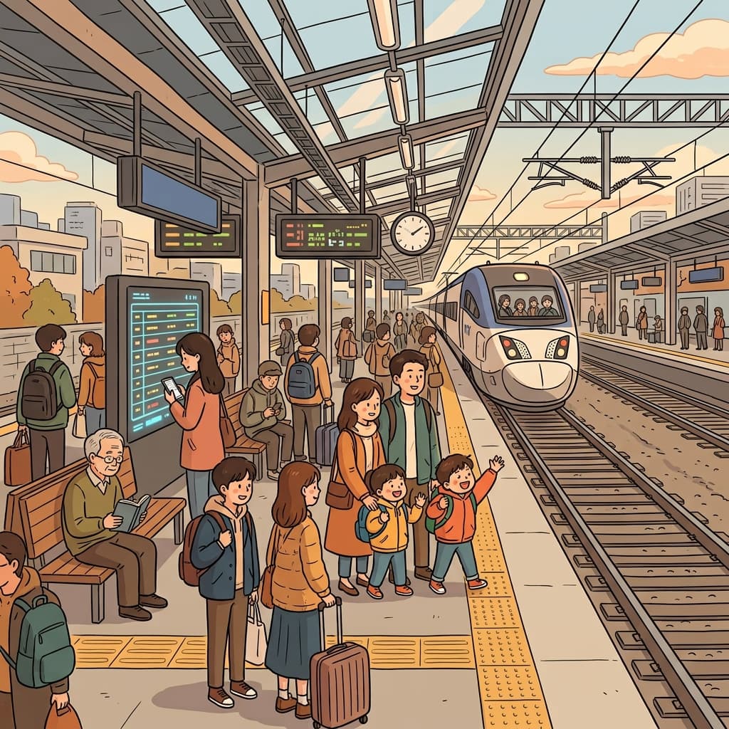 Passengers waited on the platform for the arriving train.