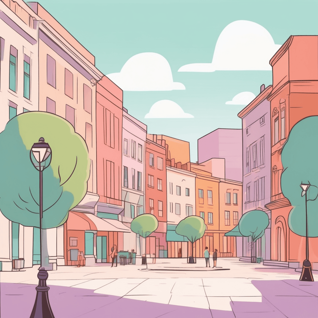 a public square or open area in a city or town, often surrounded by buildings