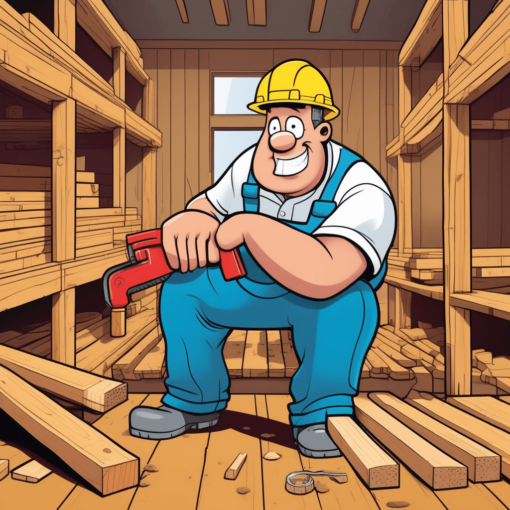 The plumber counts each number while surrounded by lumber!