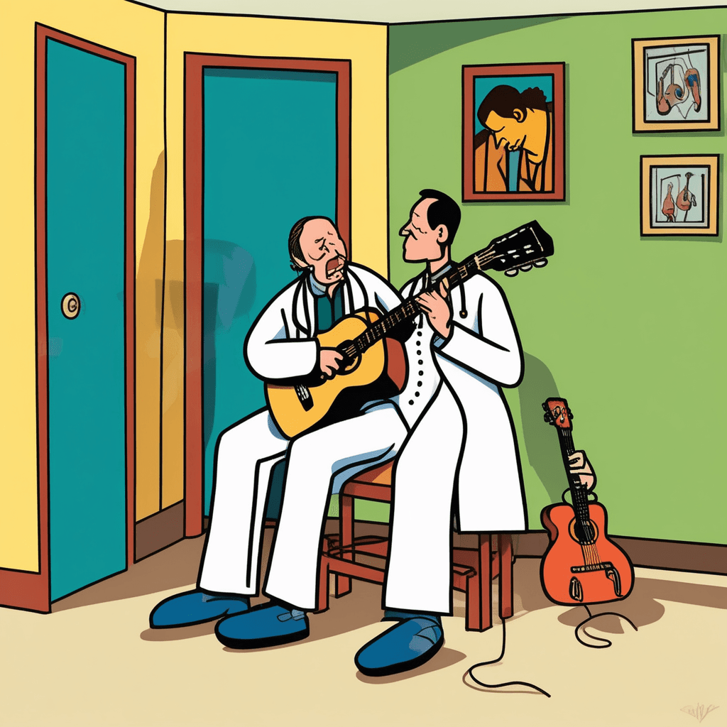 The podiatrist treats the guitarist's twist!