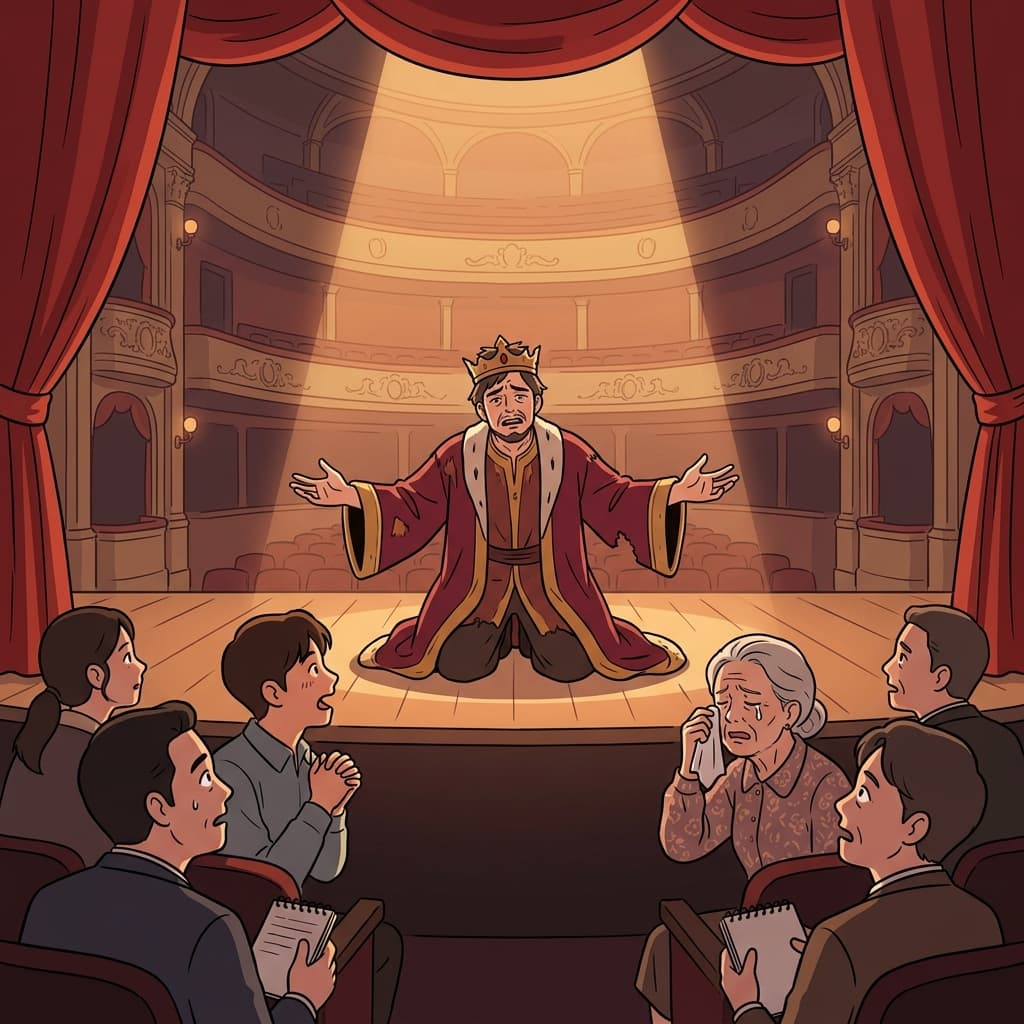 The actor's portrayal of the lonely king moved the entire audience to tears.