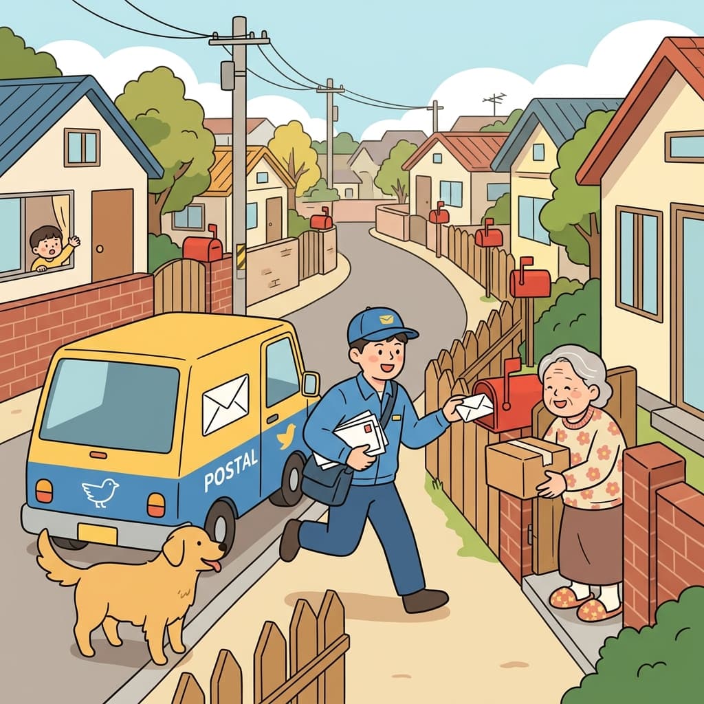 The postal service truck stops at every house, delivering letters and packages on time.