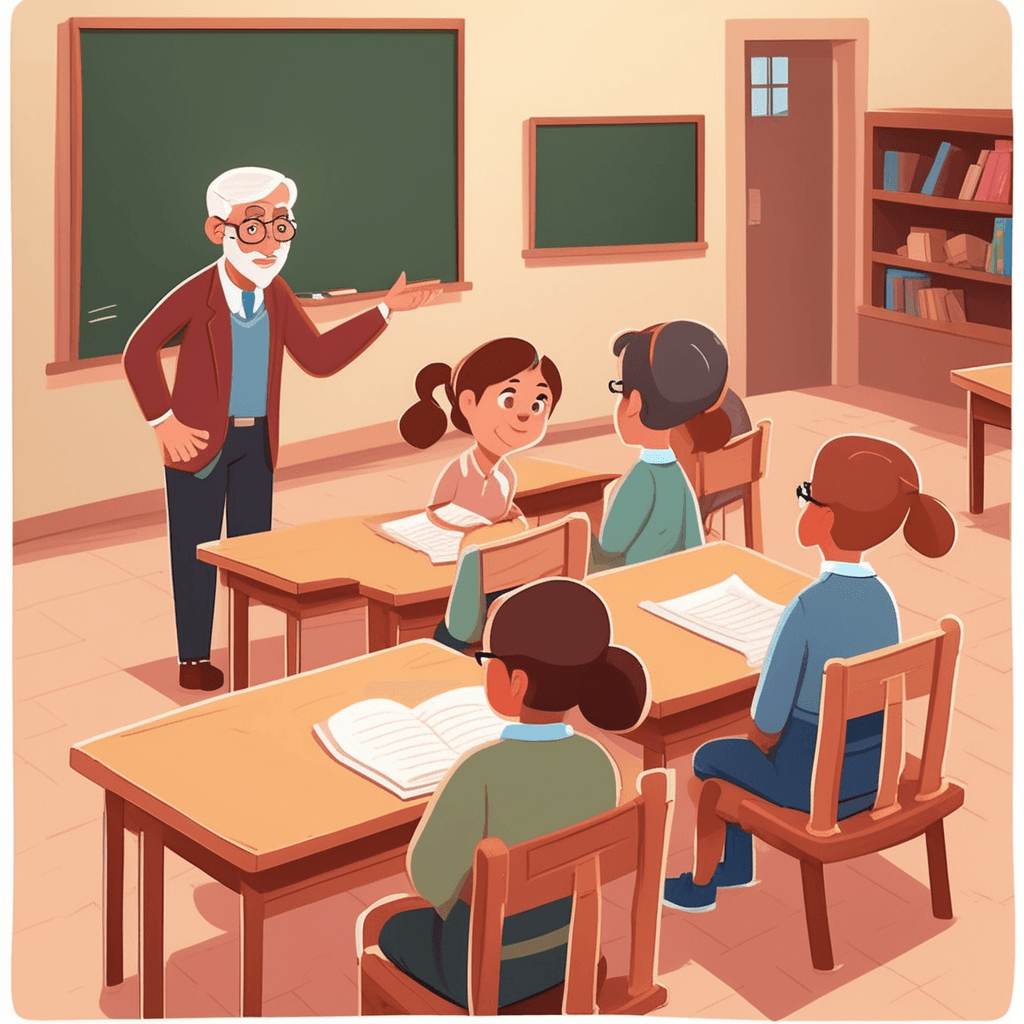 an elderly teacher with kind eyes points to a list of behavioral guidelines written on the chalkboard. She gestures warmly while explaining each rule to her students seated at their desks. The students listen carefully and nod as they understand how these rules will help them make good choices. Some students take notes while others raise their hands to ask thoughtful questions. The classroom atmosphere shows respect and learning as the moral instructions are being shared. a general rule intended to regulate behavior through moral instruction