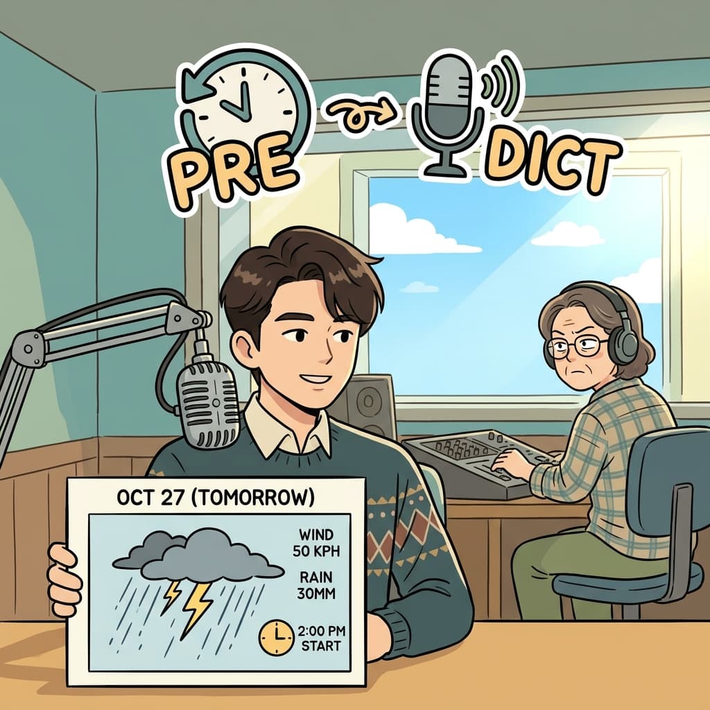 PRE means “before,” and DICT means “say”; a prediction is something you say before an event happens.